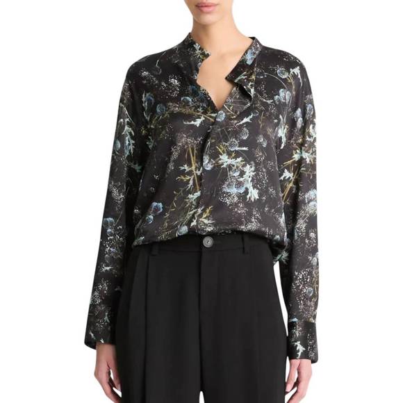 NEW VINCE thistle draped collar blouse in aqua shadow - Picture 1 of 3